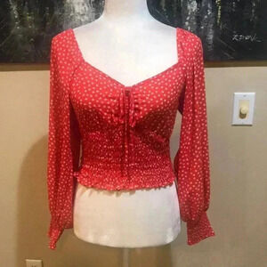 Sienna Sky Long sleeve Smocked crop top Puffed Long Sleeves Elastic Waist-S